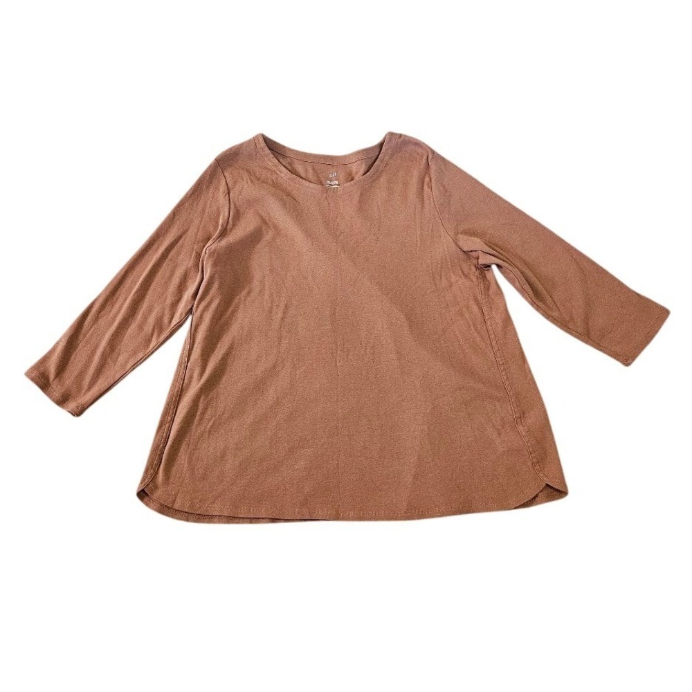 J. Jill Pima 3/4 Sleeve Scoop Neck Tee Women XL Petite Brown Shirt Top Basic